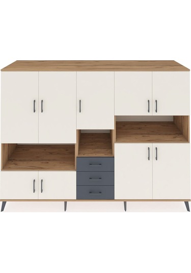 Kronos Dolap 13 Raflı 3 Çekmeceli 9 Kapaklı 220x59x163 Çam-aytaşı Çam-aytaşı/antrasit