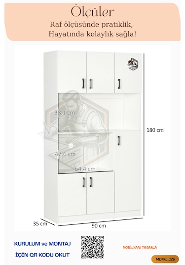 Tamamı Mdf 6 Kapaklı Fırın Bölmeli Açık Raflı Çok Amaçlı Mutfak Dolabı