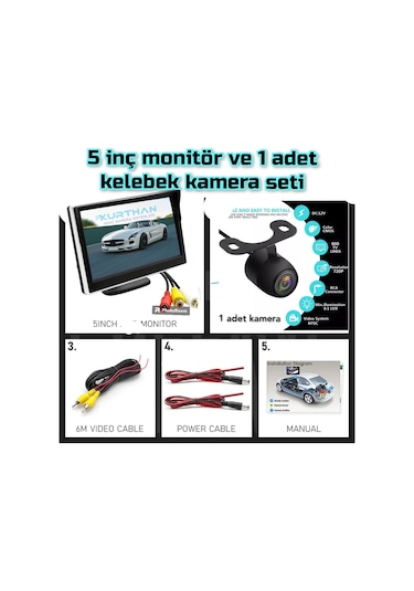 5 İnç Monitör Ve 1 Adet Kelebek Kamera Seti 12 Volt Kayıt Yapmaz