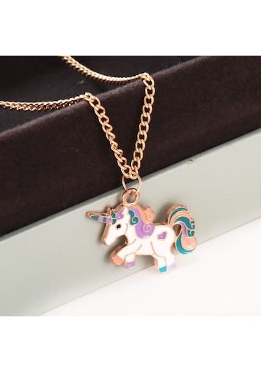 Chavin Unicorn Mineli Simli Çocuk Kolye Eh73 Beyaz