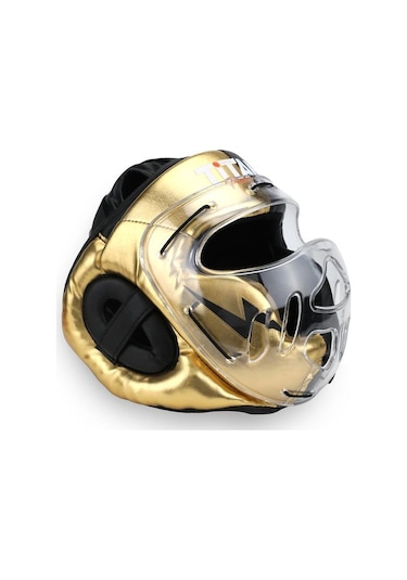 Titan Sport Yüz Korumalı Boks Kaskı , Siyah - Altın Gold Camlı Model Çok Renkli