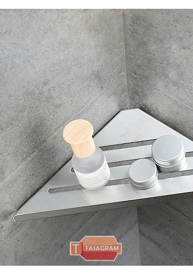 Banyo Rafları Köşe Depolama Rafı Paslanmaz Çelik Üçgen Havlu Sakl Gri