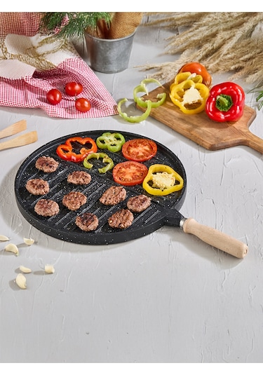 Çift Taraflı Bazlama Izgara Tavası Döküm Siyah