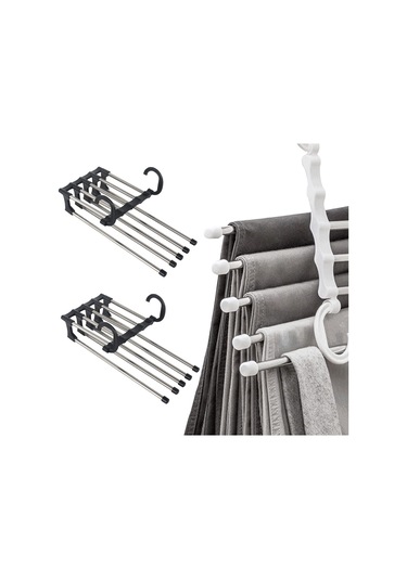 Hangfox Stainless Çelik Kaydırmalı Pantolon Asıcı, 5 Katlı Genişletilebilir, Kayma Engellli, Dolap Taşınması Kolay, Siyah 2 Adet Siyah