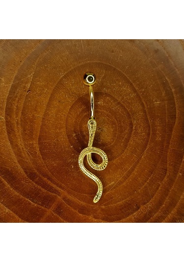 Aya Tasarım Gold Renkli Yılan Göbek Piercing Altın