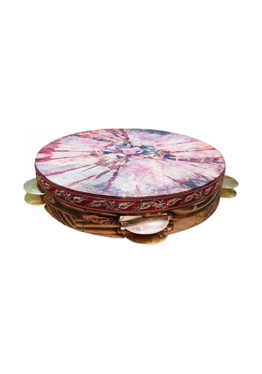 Tef Sarı Metal Zilli Ebru Desenli Derili 28 cm DZDSE28