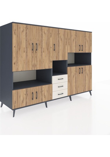 Kronos Dolap 13 Raflı 3 Çekmeceli 9 Kapaklı 220x59x163 Antrasit-ç Antrasit-çam/aytaşı