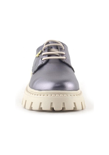 Rakerplus Platin Hakiki Deri Toka Detaylı Bağcıklı Kız Çocuk Günlük Ayakkabı Platin