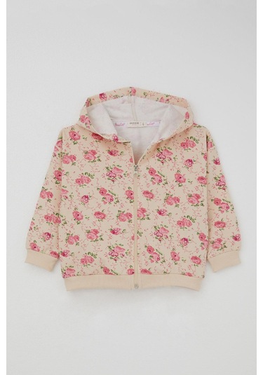 Breeze Kız Çocuk Eşofman Takımı Çiçek Desenli Kapüşonlu 1.5-5 Yaş, Krem Krem