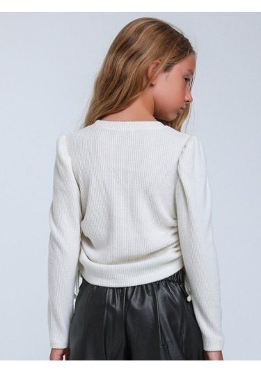 Kız Çocuk Fitilli Taş İşleme Yusufcuk Detaylı Bluz-14309 Ekru