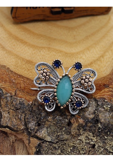 Topaz Taşlı Kelebek Model Telkari Gümüş Kadın Broş 201025415 Gümüş