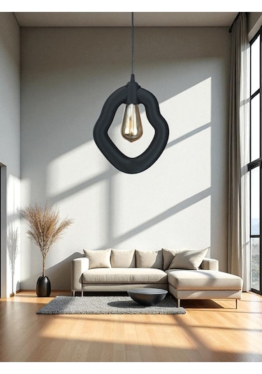 Bohem Beton Görünümlü Modern Minimalist Avize Ayarlı E27 Duy Salon Mutfak Yatak Odası Ofis Kafe Siyah