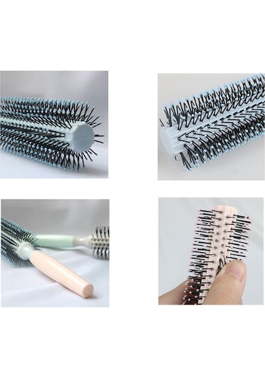 Koodmax İki Renkli Saç Şekillendirici Fön Fırçası - Saç Düzleştirici Tarak - Pembe Sap - Mavi Fırça