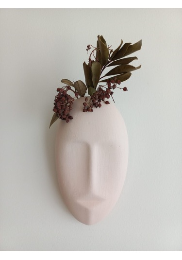 Dekoratif Mask Duvar Vazosu, Duvar Dekoru ,heykel Duvar Süsü, Bej