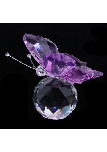 Pazly Uçan Top Süsleme Mor Kristal Kesim Kelebek Homyl Heykelcik Cam Wg