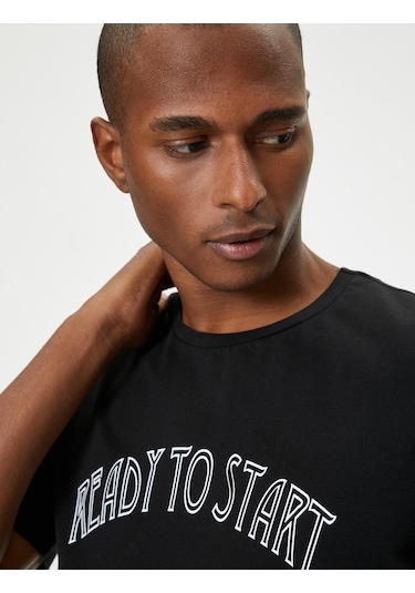 Koton Spor Tişört Slogan Baskılı Kısa Kollu Bisiklet Yaka Siyah 4sam10105nk Siyah