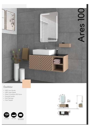 Evros Ares 100 Cm Banyo Dolabı Bej