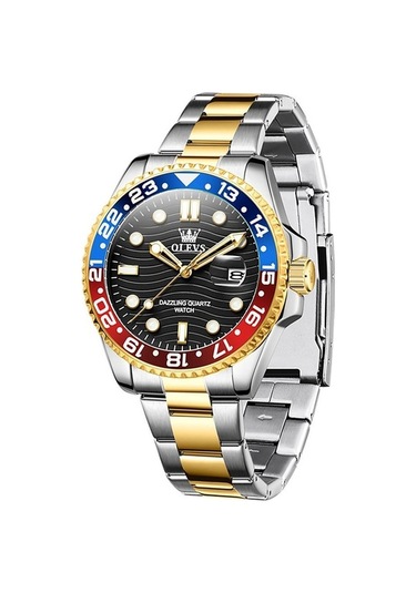 Novahub Olevs 3610 Erkekler Çelik Kayış Aydınlık Su Geçirmez Kuvars Saat Siyah Altın Renkli, Çok Renkli Çok Renkli