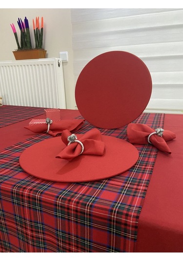 Sıvı Geçirmez Dertisiz Masa Örtüsü, Supla, Peçete, Runner , Kırmızı 14 Parça