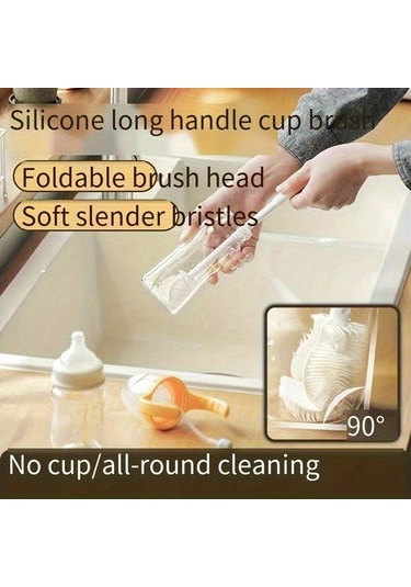 Hightower Beyaz Uzun Saplı Katlanır Yumuşak Fırçalı Bardak Fırçası - Sıkı Alanlar Ve Ulaşılması Zor Yerler İçin Manuel Temizlik Aracı