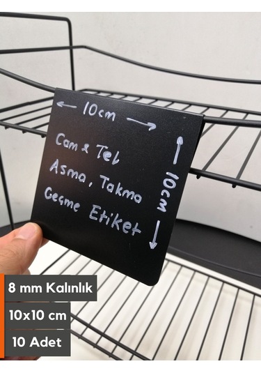 10 Adet Silinebilir Siyah Etiket 10 x 10 CM Tel Raflar 8 Mm Kalınlık