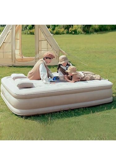 Efsane Kamp Double Yüksek Otomatik Şişen Dahili Pompalı Çift Kişilik Yatak Bej