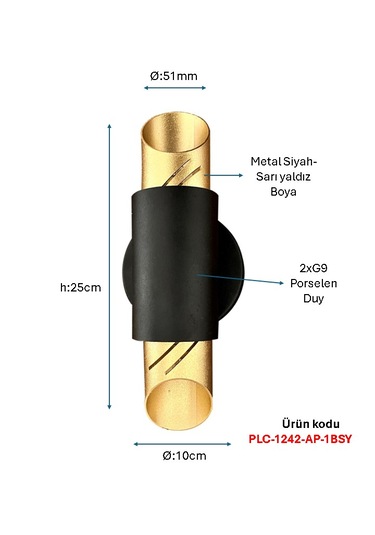 Siyah Boyalı Aplik Plc-1242-ap-1bsa Eskitme Siyah