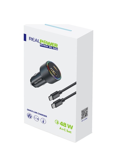 Realpower 48w Hızlı Araç Şarjı + Type-c Den Type-c Kablo Rp-cc48w Siyah
