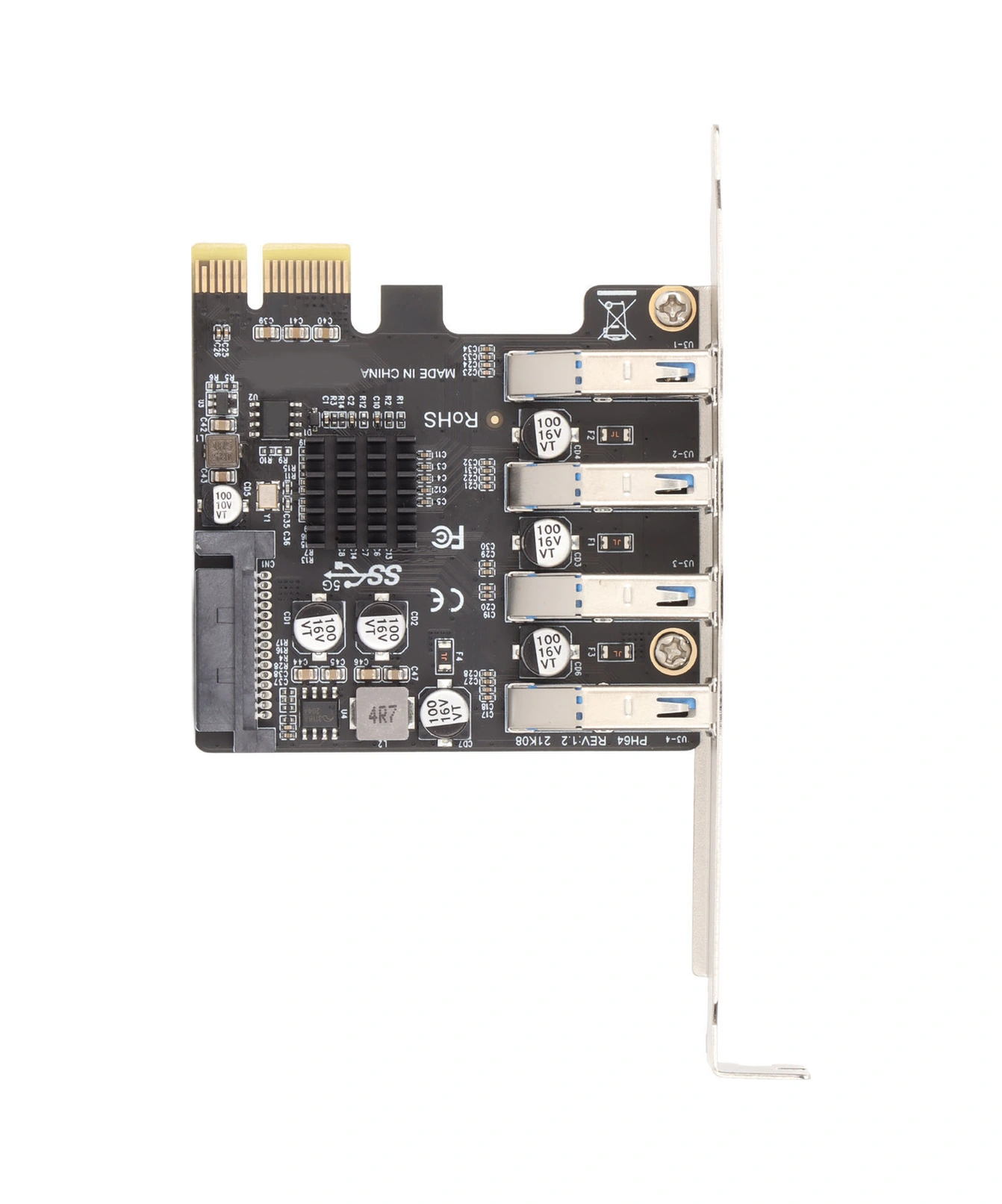 Xiyyadms Vl805 Kontrolcülü Pcıe X1/x4/x8/x16 Uyumlu 4 Port Usb 3.0 Gen1 5gbps Genişletme Kartı - Yüksek Altın Kaplama, Bağımsız Koruma Sigortası, Dahili Güç Modülü