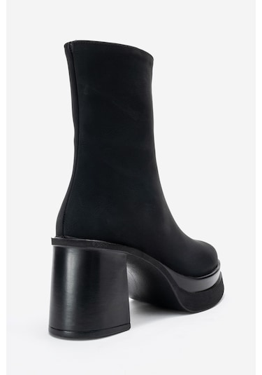Valen Siyah Nubuk Kadın Platform Topuklu Bot Siyah Nubuk