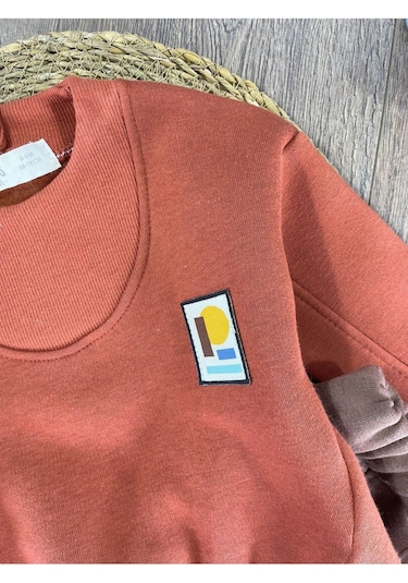 3 İplik İçi Şardonlu Armalı Kışlık Erkek Bebek Takım Kızıl Taba