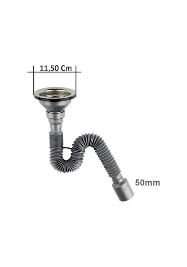 Donau Körüklü Çöpmak Evye Gider Sifonu Geniş Kafalı Gri