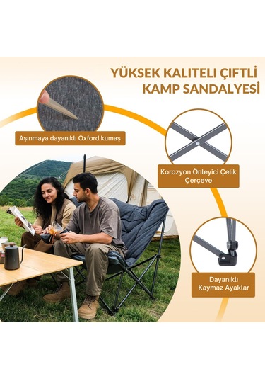 Kingcamp Lemon Lux Double Ultra Konforlu Çift Kişilik Kamp Sandalyesi Grey Gri