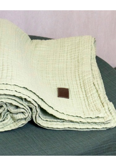 4 Katlı Müslin Yatak Örtüsü - Battaniye Pike %100 Organik Pamuk Dört Mevsim Yumuşak Gots Sertifikalı Su Yeşili
