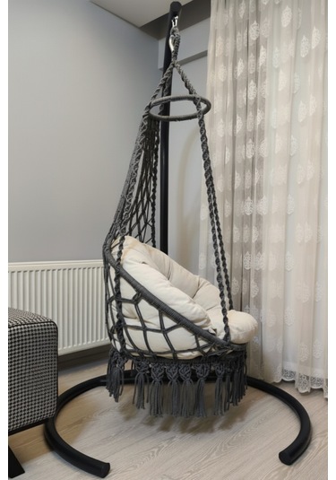 Tek Kişilik Makrome El Örgüsü Salıncak Mis38002antrasit Sadece Salıncak Antrasit Gri