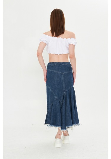 Antrasit Eskitme Yıkamalı Volanlı Etek Antrasit