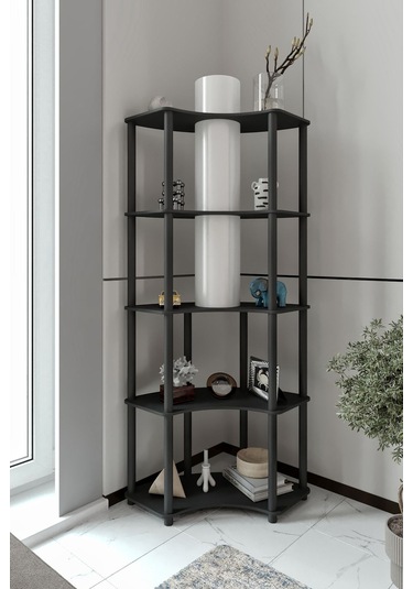 Ravilo Conrad Dekoratif Raflı Lambader Siyah Siyah