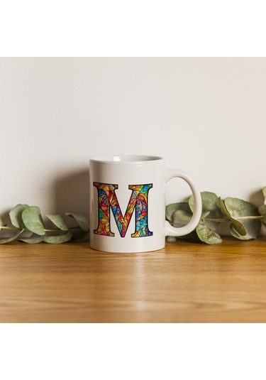 M Harfi Bardak 330 Ml İsme/harfe Özel Hediye, Renkli Harf Tasarım Beyaz