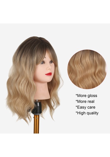 Pretfy 38cm Kahküllü Kısa Saç Peruk Dalgalı Sarı Saç Peruk İsıya Dayanıklı Sentetik Kadınlar İçin Cosplay Parti Günlük Kullanım