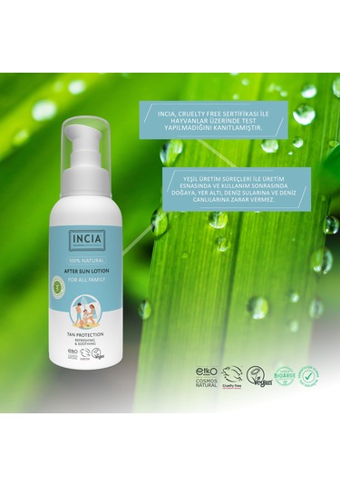 Incıa 100% Natural After Sun Losyon Güneş Sonrası Organik Aloe Vera Nemlendirici Rahatlatıcı 100 ML