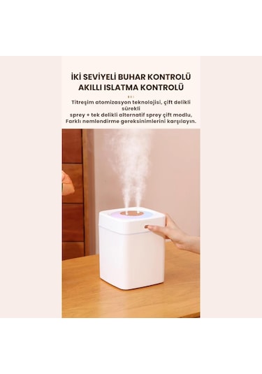 Polham 3 Litre Nano Ultrasonik Çift Püskürtmeli Hava Nemlendirici, Buhar Makinası, Koku Eklenebilir