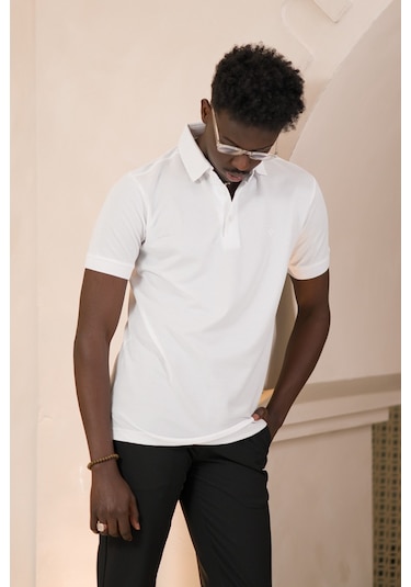 Paul Martin Örme Polo Yaka Regular Fit Pamuklu Ve Likralı T-shirt Beyaz