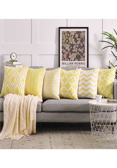 Tuval Kare Dekoratif Yastık Minder Kılıfı, 18 18 İnç, 6 Adet 008 Çok Renkli