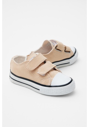 Kauçuk Taban Keten Cırtlı Çocuk Unisex Bej Spor Ayakkabı Tbh1450 Bej