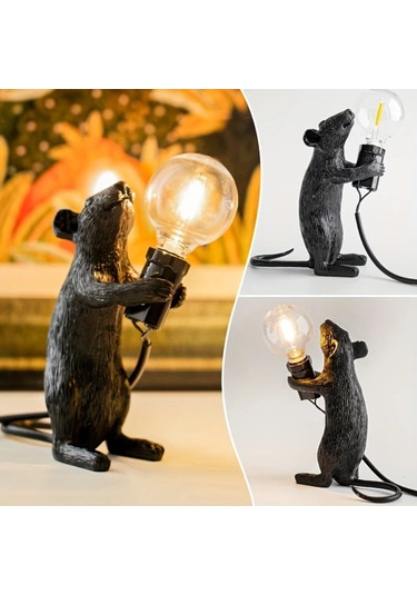 Honeybeeshop C Şık Peyn Guardian Masa Lambası Usb Güçlü Reçine Yapımı Düğme Kontrolü Ev Dekoru Yatak Odası Oturma Odası Ambiyansı Oda Dekoru Ahşap