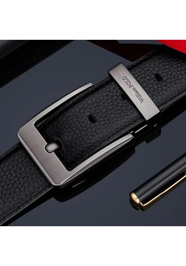 Williampolo Hakiki Deri Italy 2024 Kırmızı Detaylı Kemer Siyah