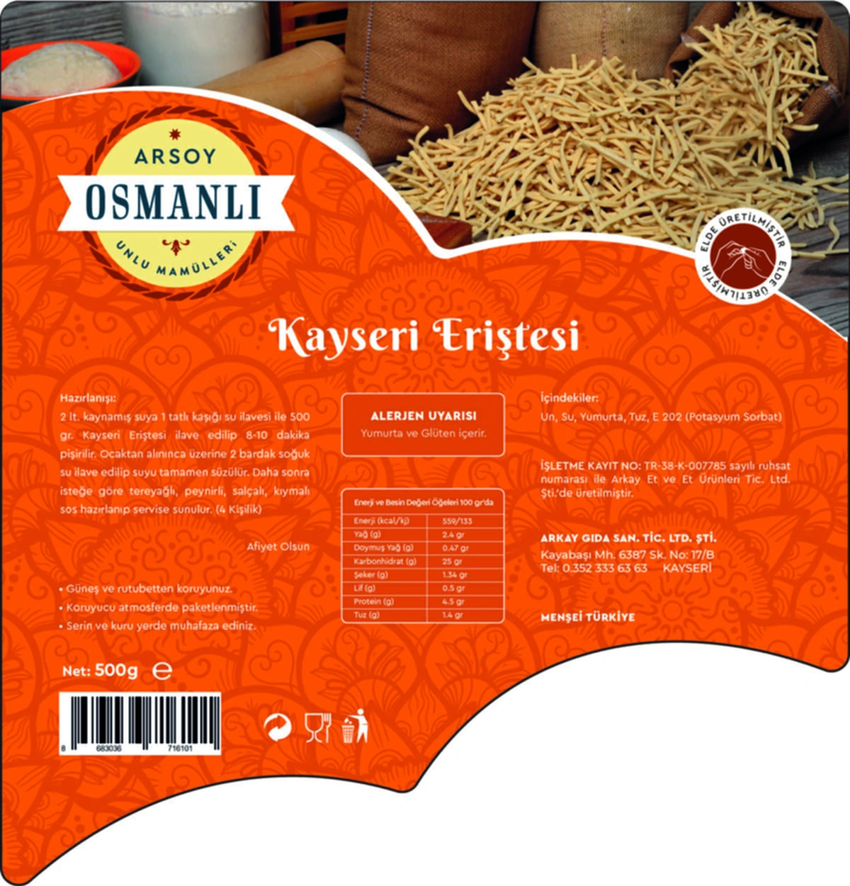 Kayseri Eriştesi Kesme Geleneksel 500 Gr Vakumlu