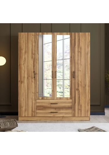 Gardırop, Blesk Atlas 4 Kapaklı, Aynalı Çekmeceli Dolap Çok Renkli