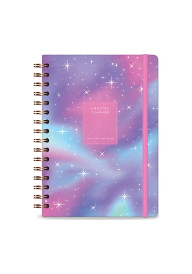A5 Spiralli Süresiz Renkli Planlayıcı Ajanda Motivasyon Sayfalı Galaksi Galaksi