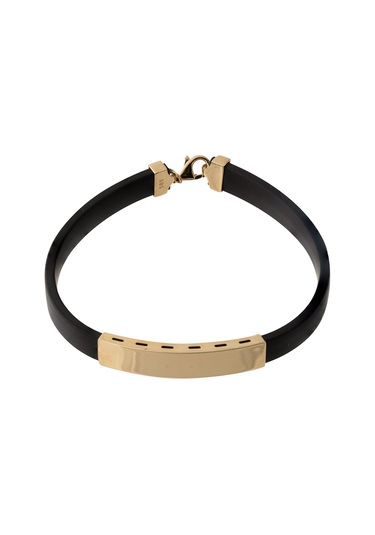 14 Ayar Altın Bar Siyah Kauçuk Erkek Bilekliği